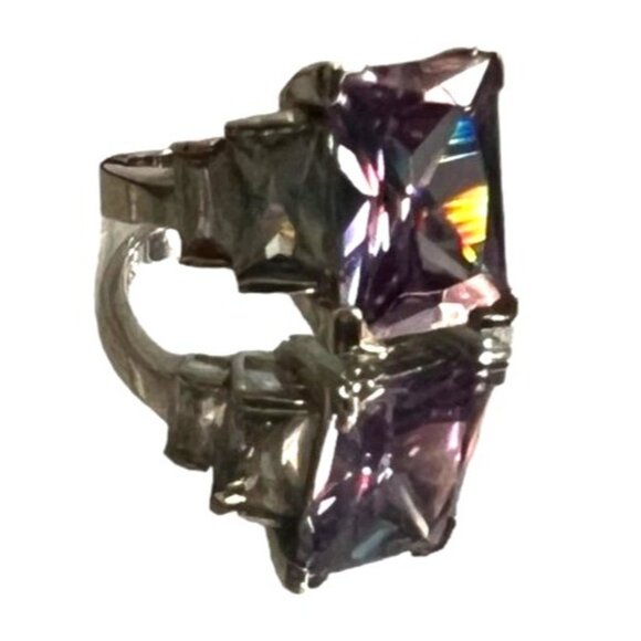 Light Purple and Diamond Baguette Ring Cubic Zirconia Sz 7 Womens Silver Band an - Picture 10 of 16